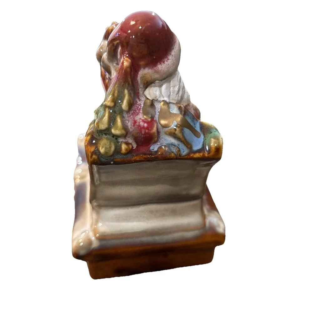 Beautifully Painted Ceramic Santa Claus with Reindeer on a Train Car